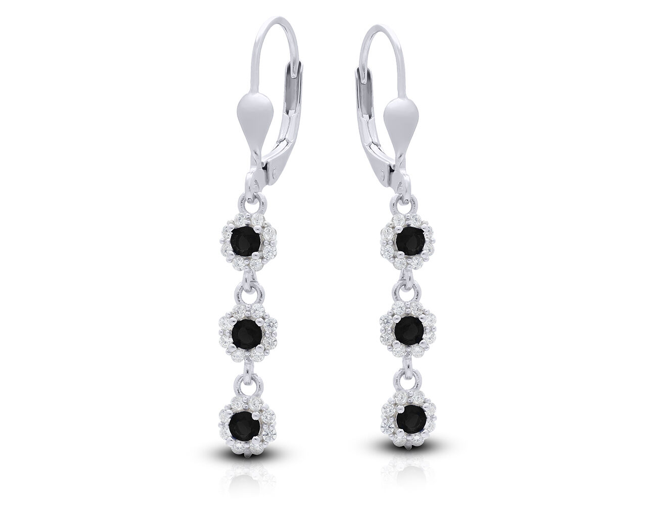 Kolczyki srebrne wiszące czarne i białe kamienie