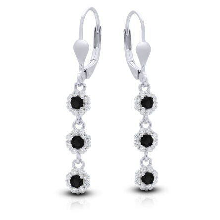 Kolczyki srebrne wiszące czarne i białe kamienie