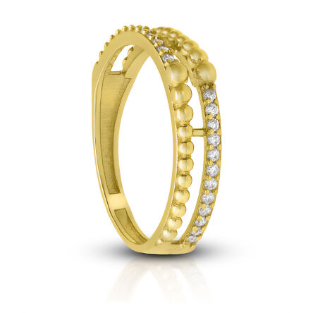 Podwójny pierścionek złoty z kulkami i cyrkoniami