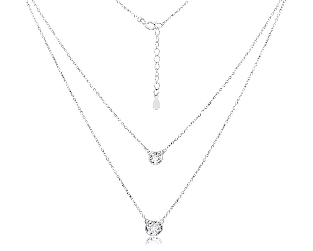 Naszyjnik srebrny damski podwójny z cyrkoniami