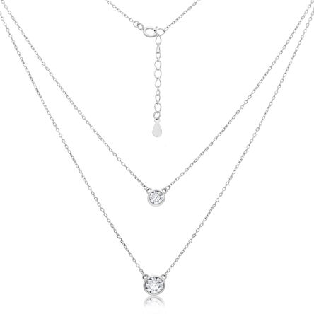 Naszyjnik srebrny damski podwójny z cyrkoniami