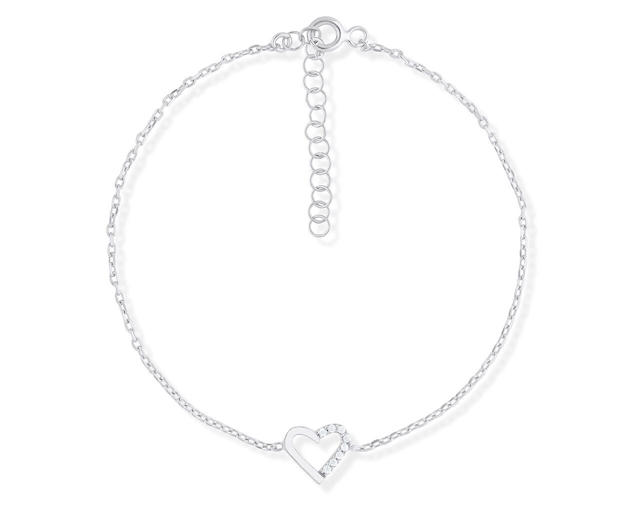 Bransoletka srebrna z sercem ozdobionym cyrkoniami