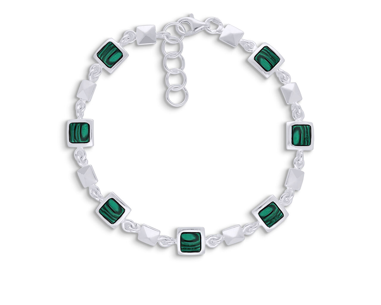 Srebrna bransoletka z zielonymi malachitami
