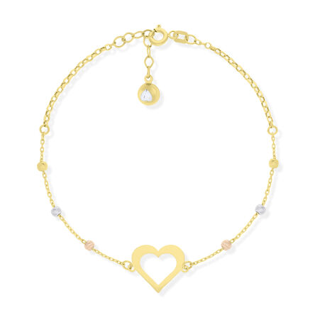 Złota bransoletka serce i błyszczące kulki pr.585