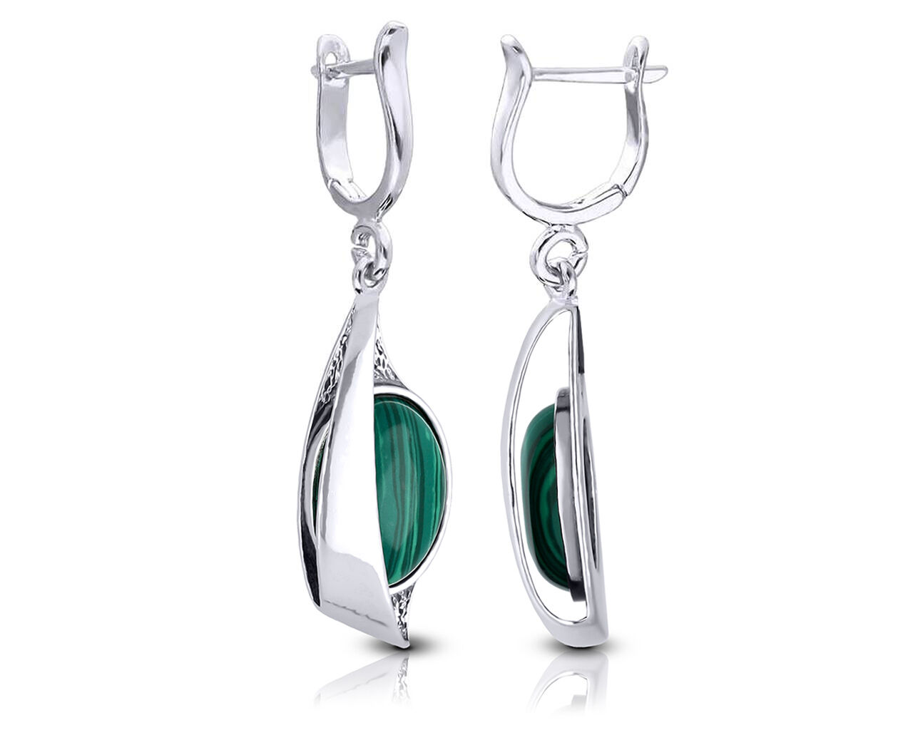 Srebrne kolczyki wiszące angielskie z malachitem
