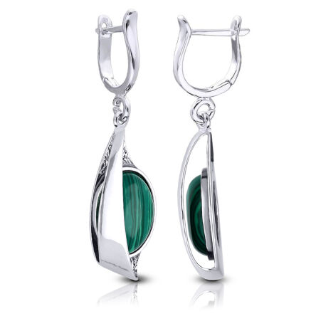Srebrne kolczyki wiszące angielskie z malachitem