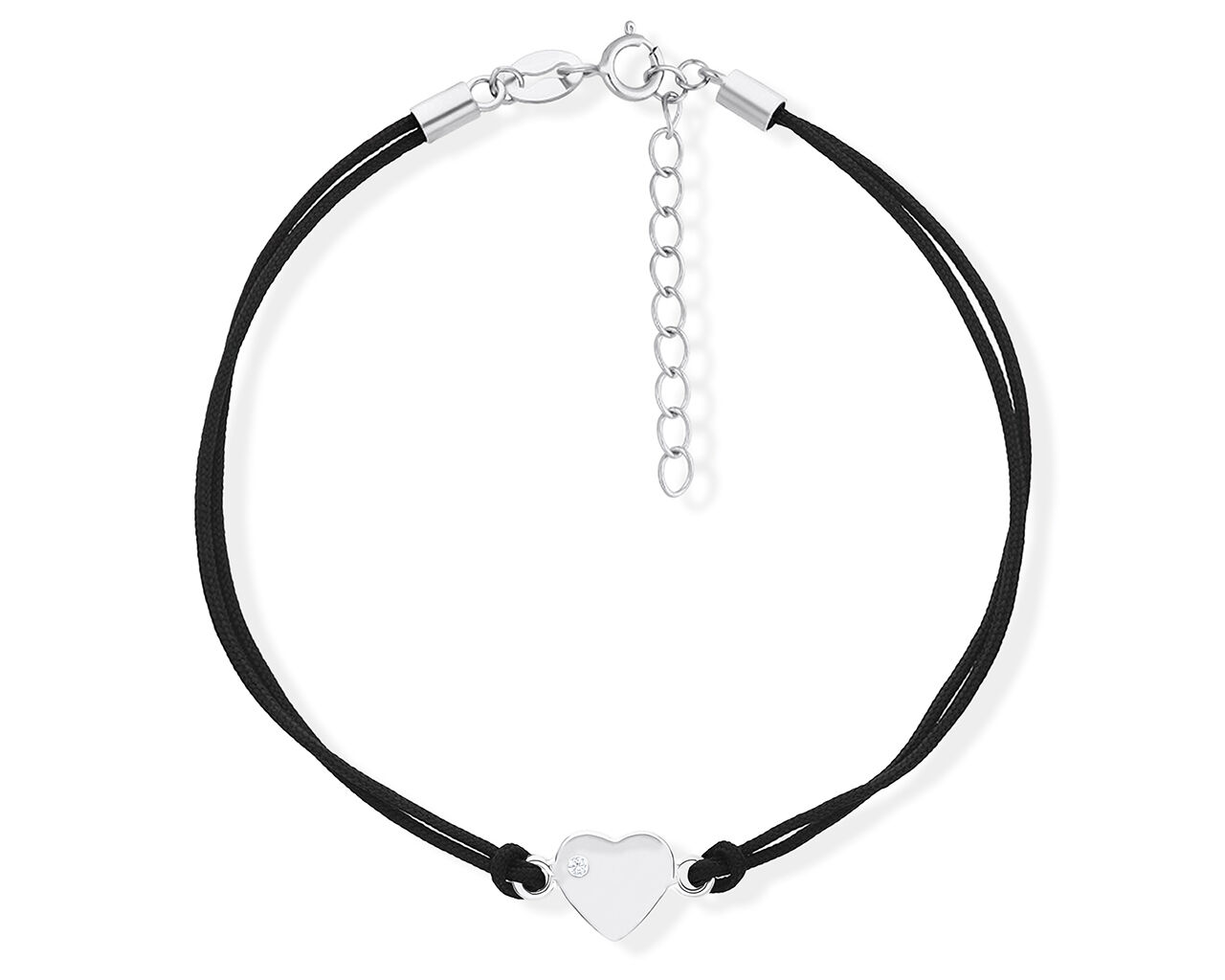 Bransoletka na sznurku z sercem srebrnym