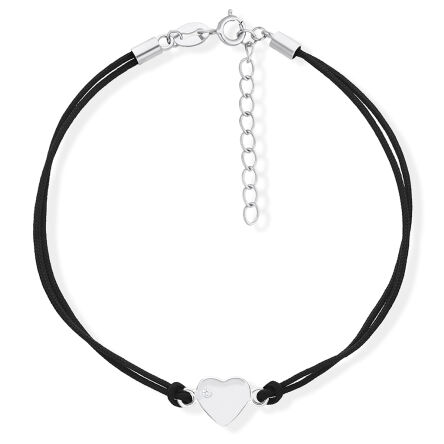 Bransoletka na sznurku z sercem srebrnym