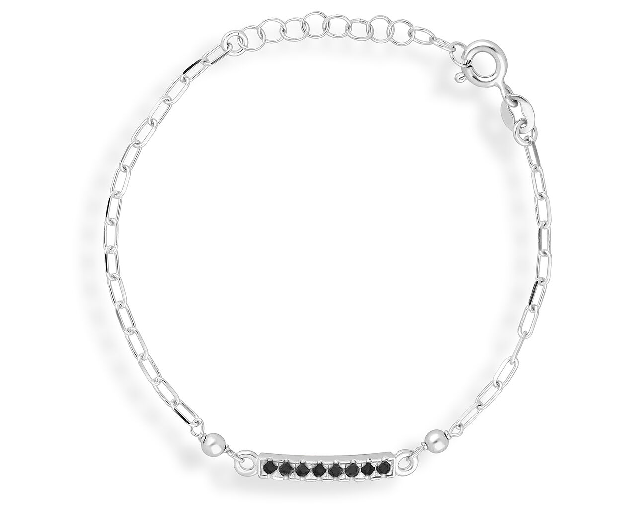 Srebrna bransoletka damska z czarnymi kamieniami