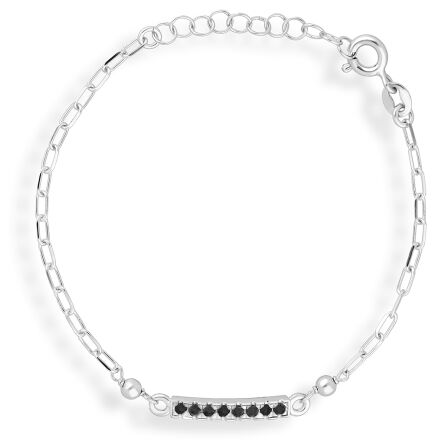 Srebrna bransoletka damska z czarnymi kamieniami