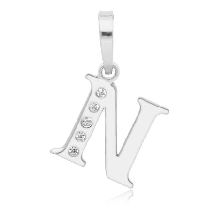 Zawieszka srebrna literka N z cyrkoniami