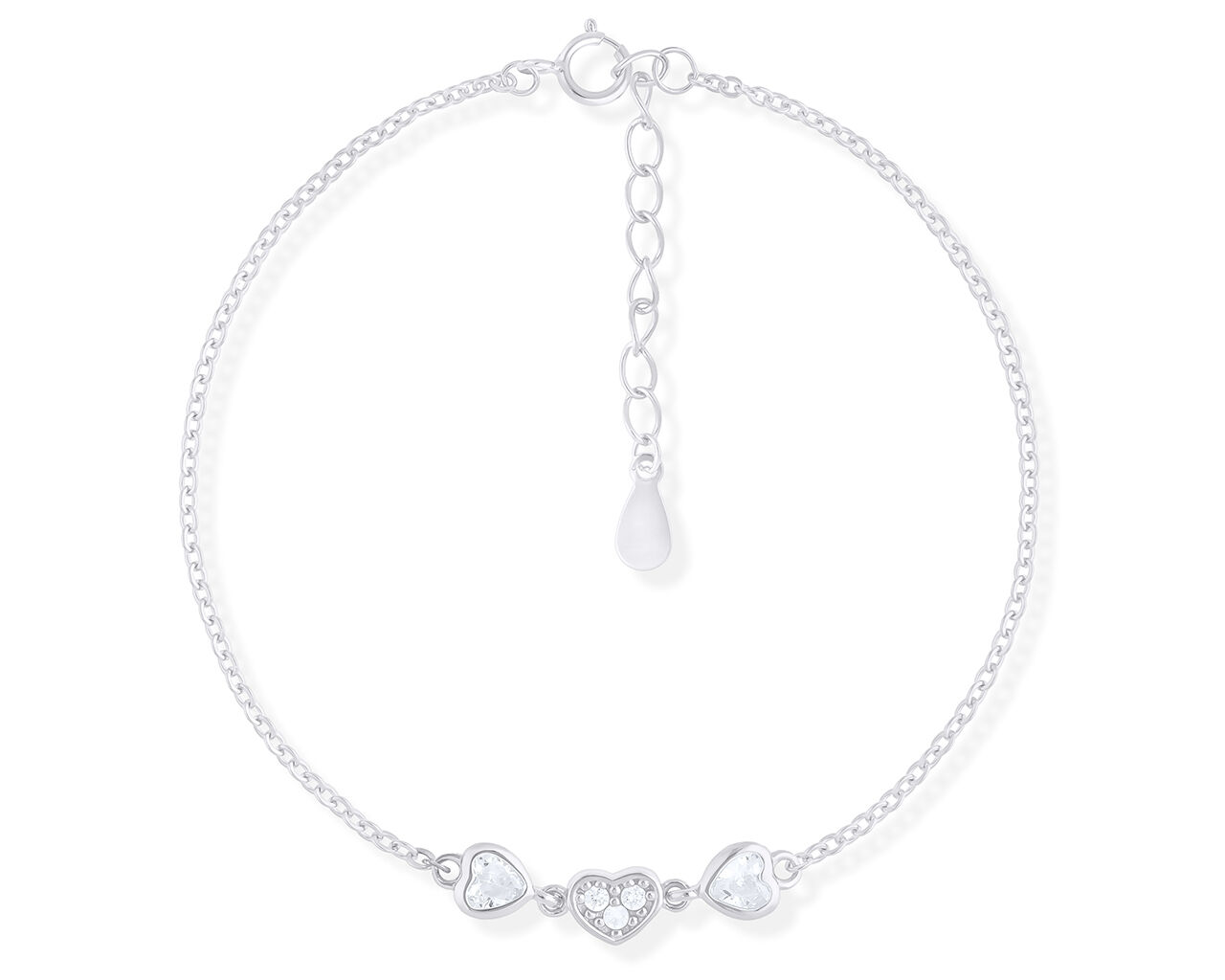 Bransoletka srebrna z sercami cyrkonie