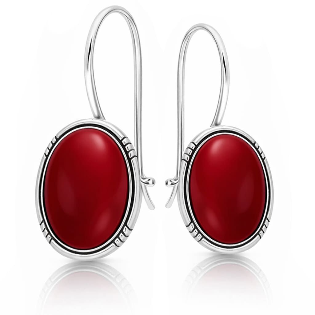 Kolczyki srebrne 925 z koralem owalne na biglu