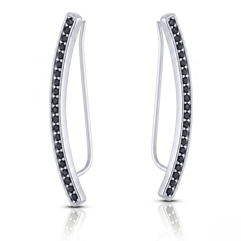 Srebrne kolczyki nausznice z czarnymi kamieniami