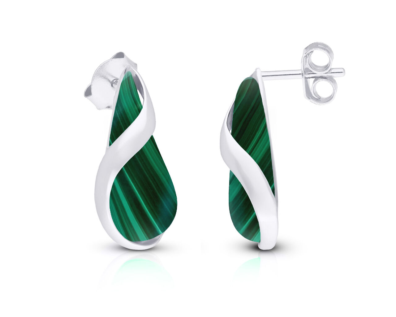 Kolczyki srebrne sztyfty z zielonym malachitem
