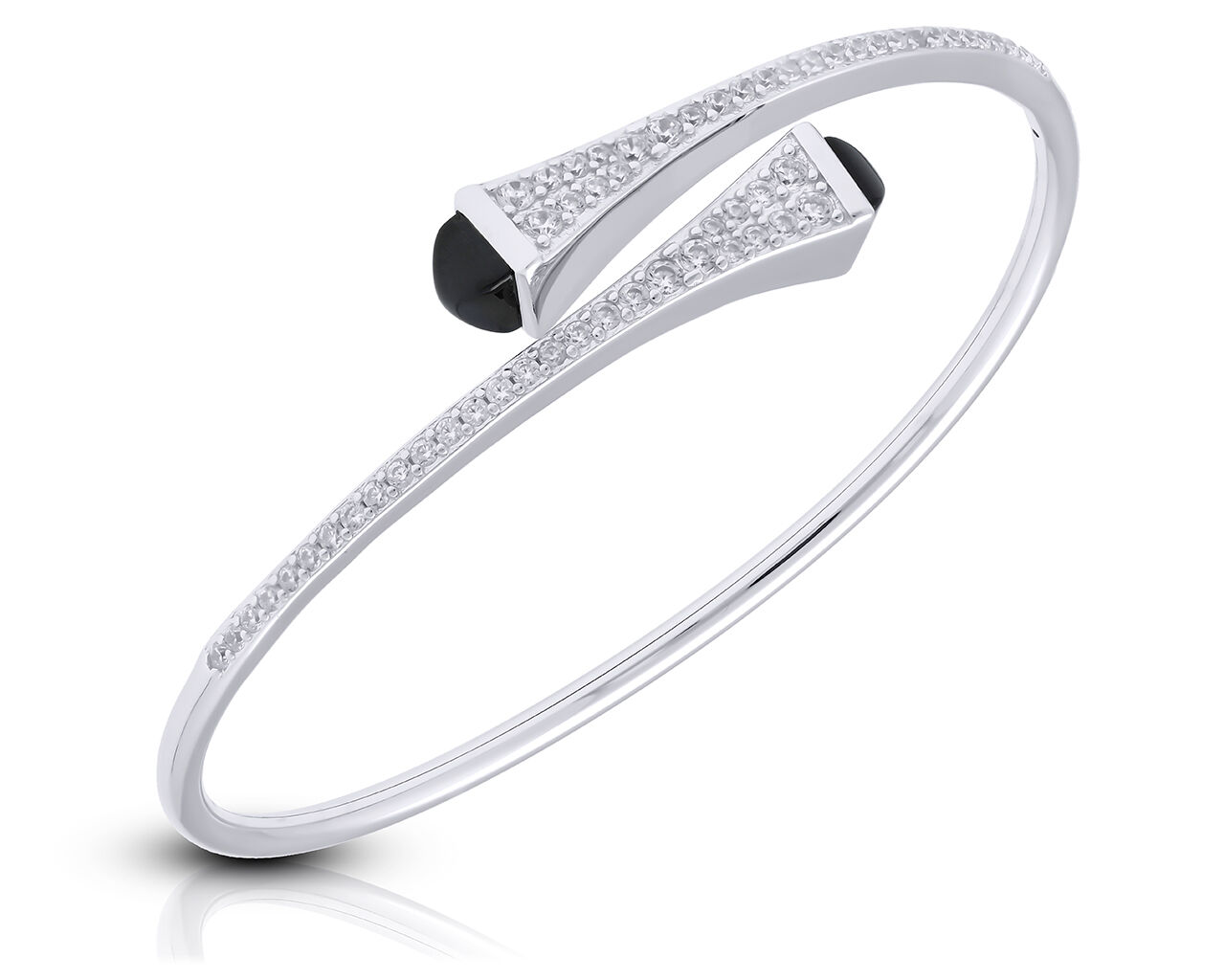 Sztywna bransoletka srebrna czarny kamień