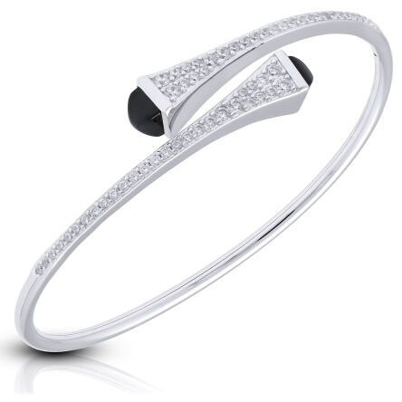 Sztywna bransoletka srebrna czarny kamień