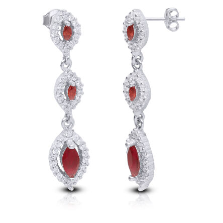 Kolczyki srebrne wiszące z czerwonymi kamieniami