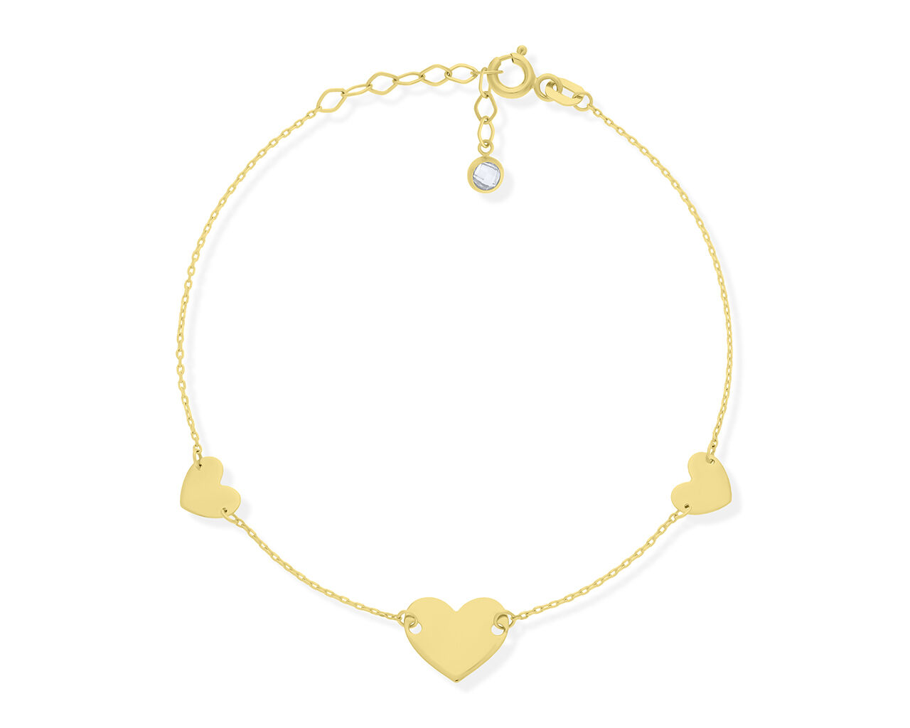 Złota bransoletka z gładkimi sercami pr.585