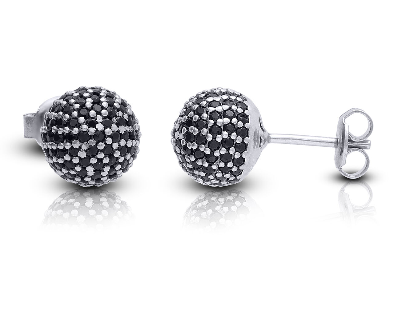 Kolczyki srebrne kulki z czarnymi kamieniami