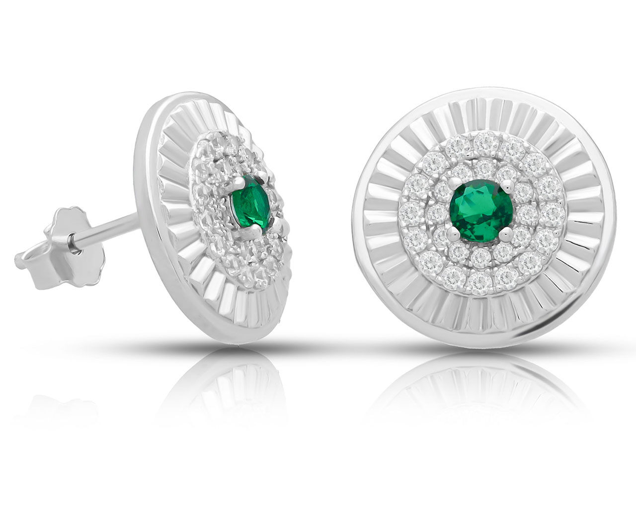 Kolczyki srebrne sztyfty zielona cyrkonia pr.925