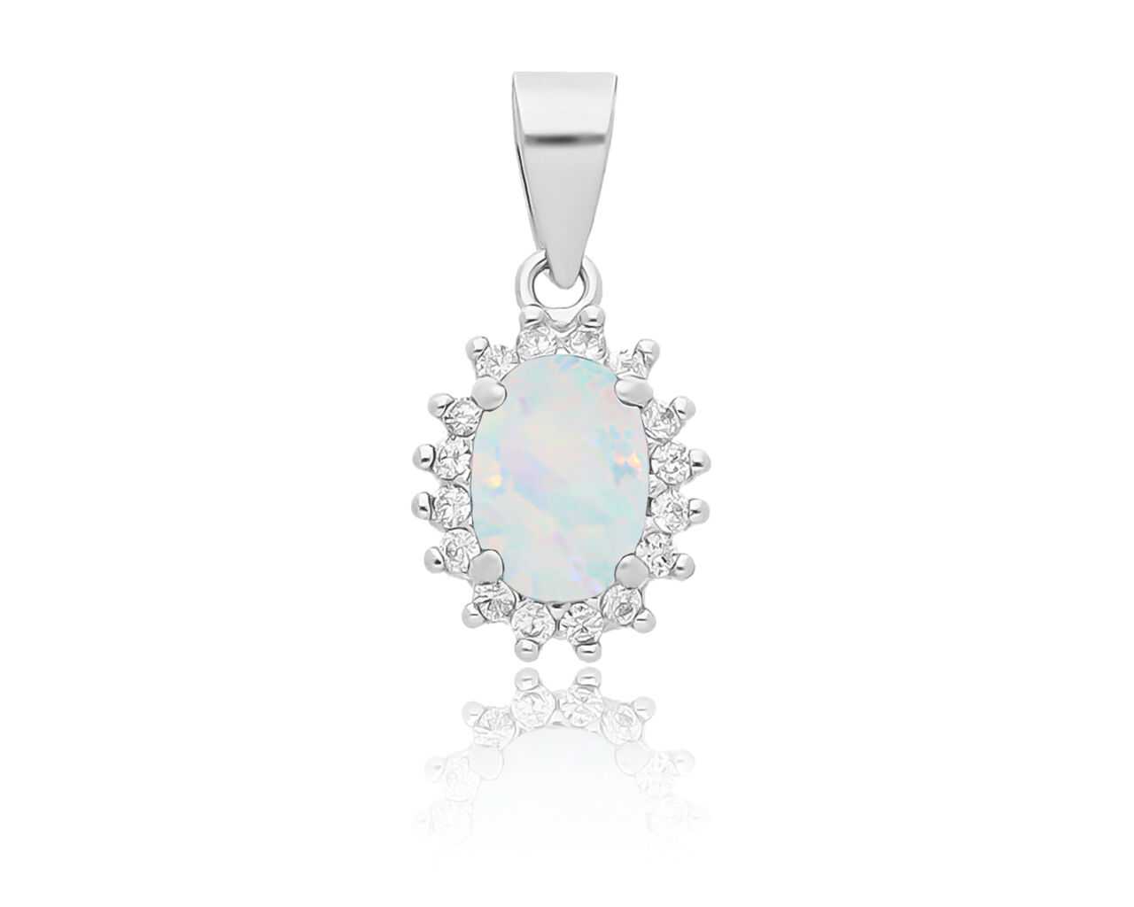 Zawieszka srebrna z opalem białym i cyrkoniami