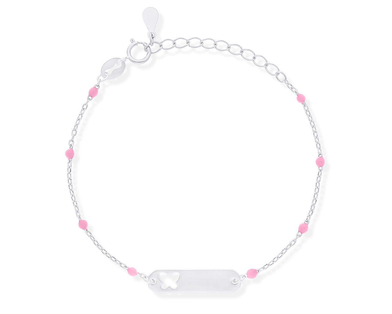 Bransoletka srebrna dziecięca blaszka i motylek