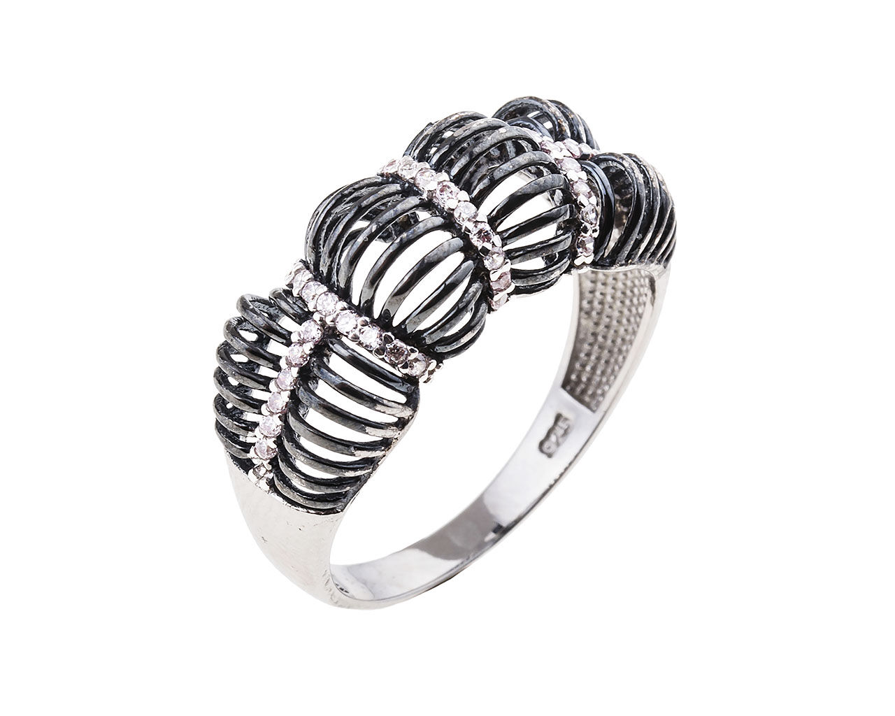 Pierścionek srebrny rodowany z cyrkonią