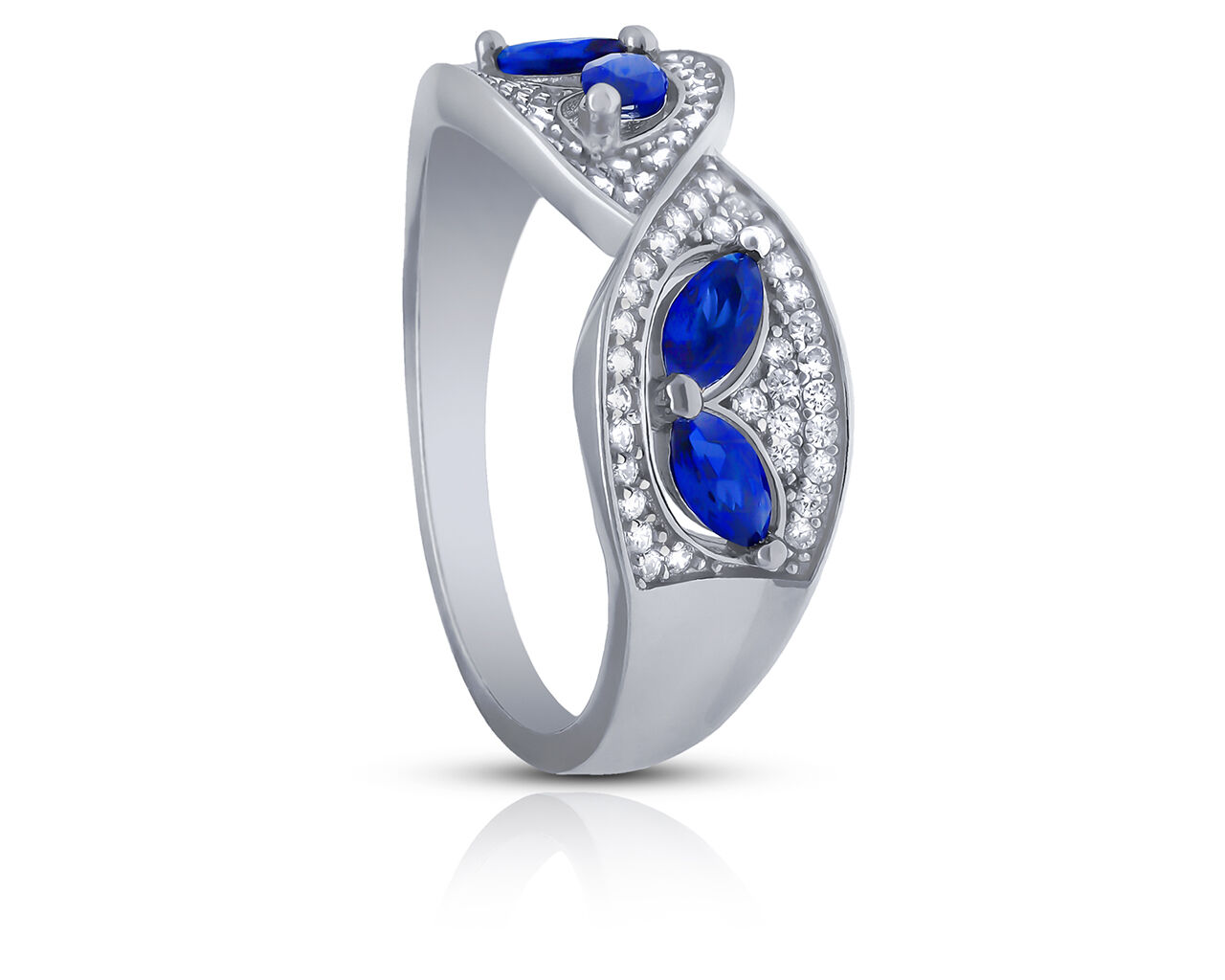 Pierścionek srebrny szeroki granatowe kamienie