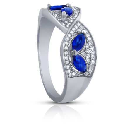 Pierścionek srebrny szeroki granatowe kamienie