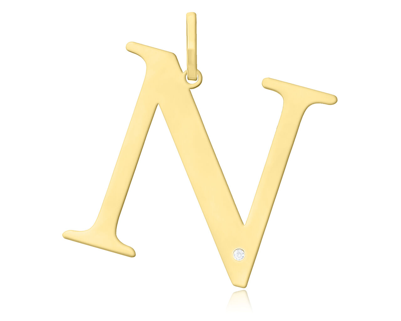 Złota literka N z brylantem duża pr.585