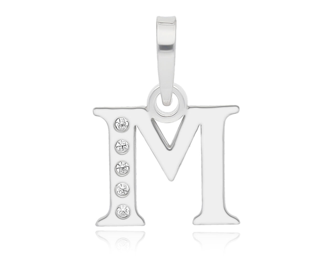 Srebrna zawieszka literka M z cyrkoniami