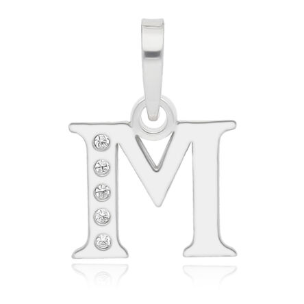 Srebrna zawieszka literka M z cyrkoniami