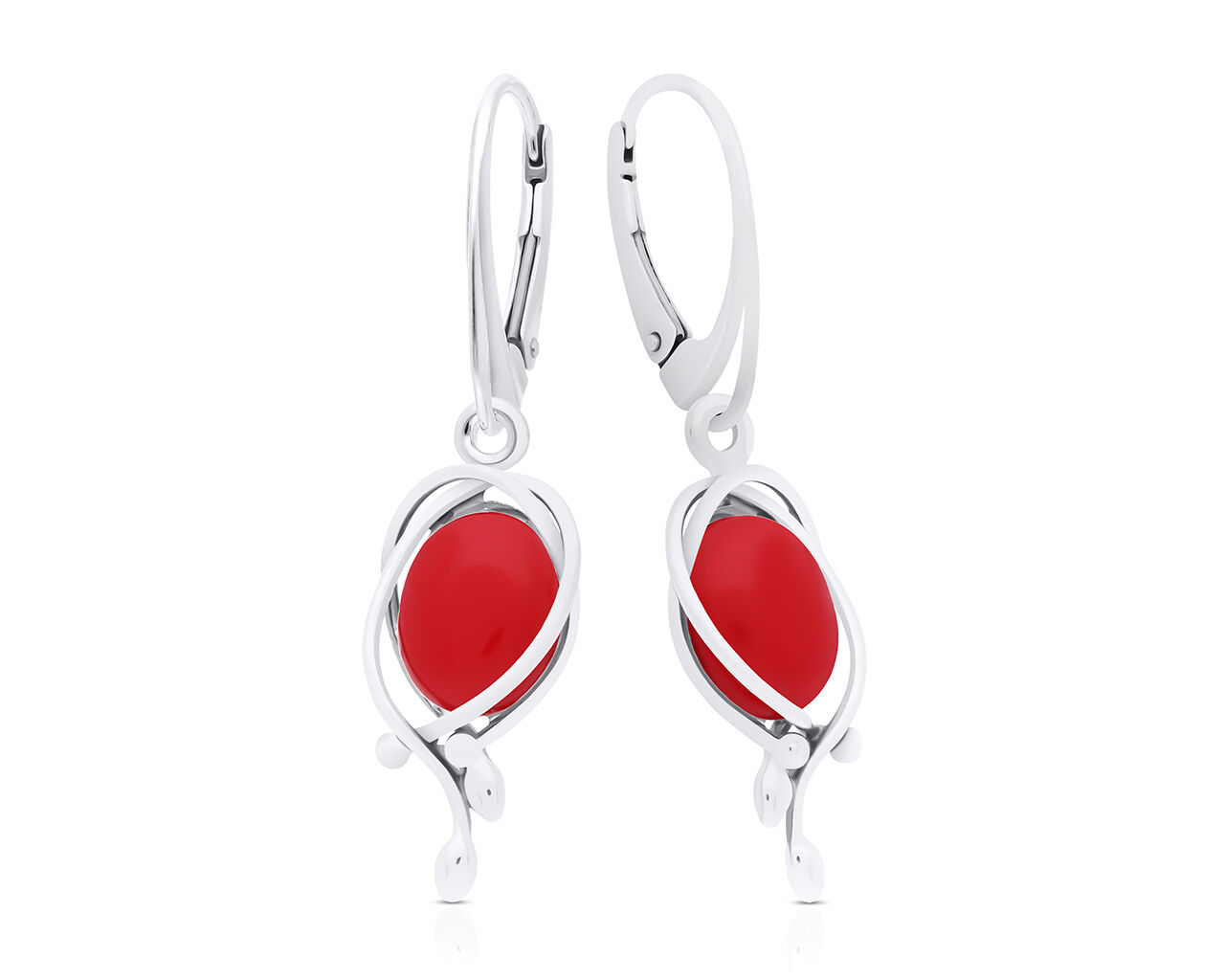 Kolczyki srebrne z koralem wiszące pr.925