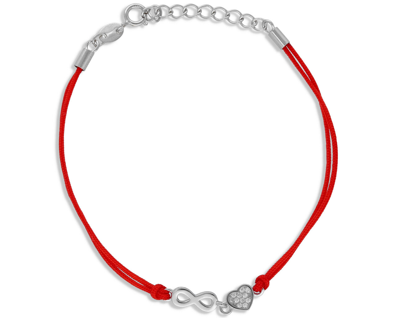 Bransoletka srebrna na sznurku serce i infinity
