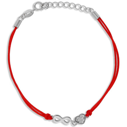 Bransoletka srebrna na sznurku serce i infinity