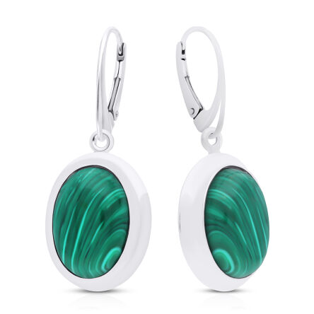 Kolczyki srebrne wiszące z zielonym malachitem