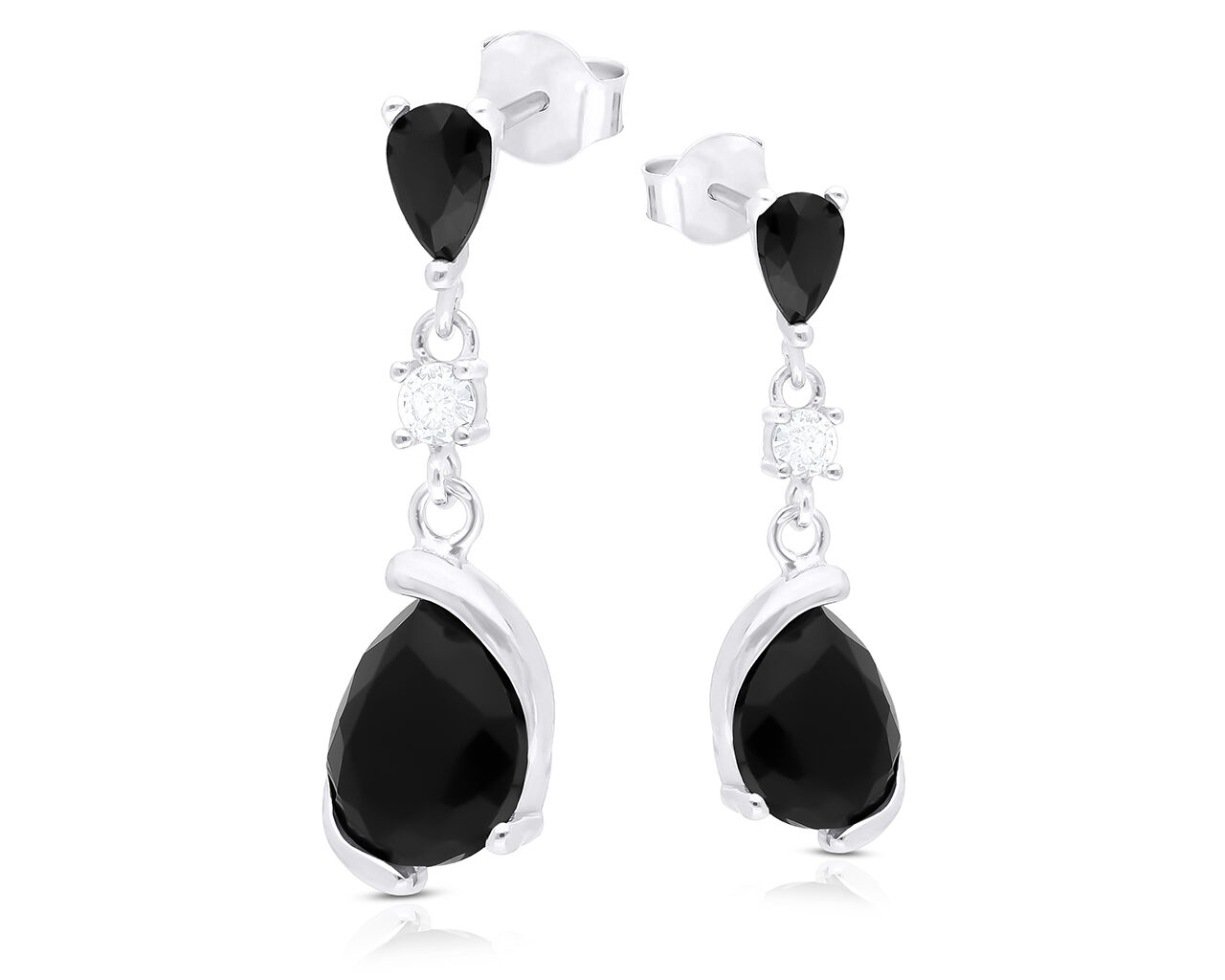 Kolczyki srebrne wiszące z czarnymi cyrkoniami