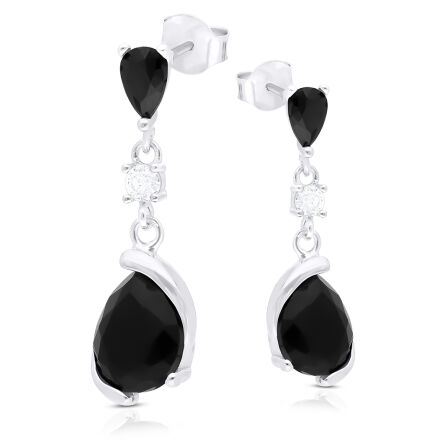Kolczyki srebrne wiszące z czarnymi cyrkoniami