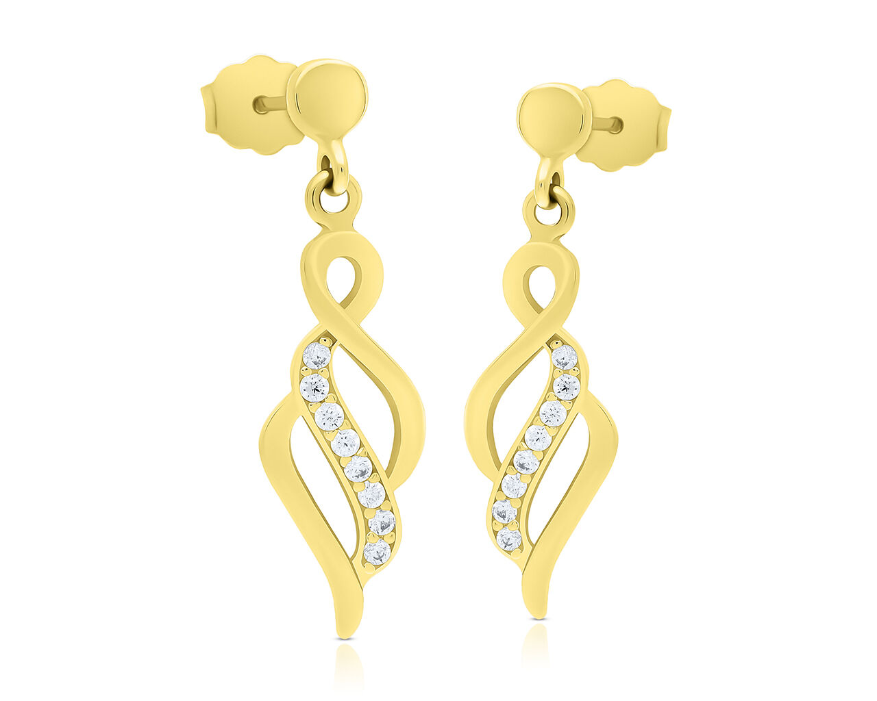 Kolczyki złote pr.585 wiszące sztyfty z cyrkoniami