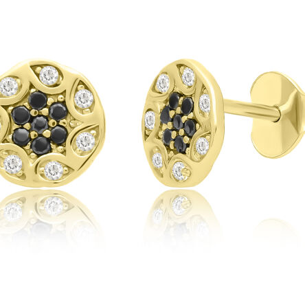 Złote kolczyki z czarnymi i białymi cyrkoniami 585