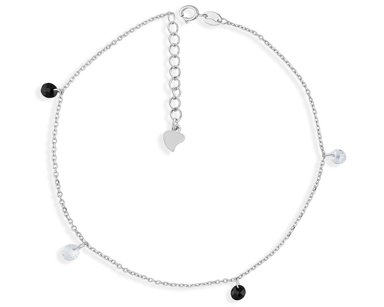 Bransoletka srebrna na nogę czarne białe cyrkonie