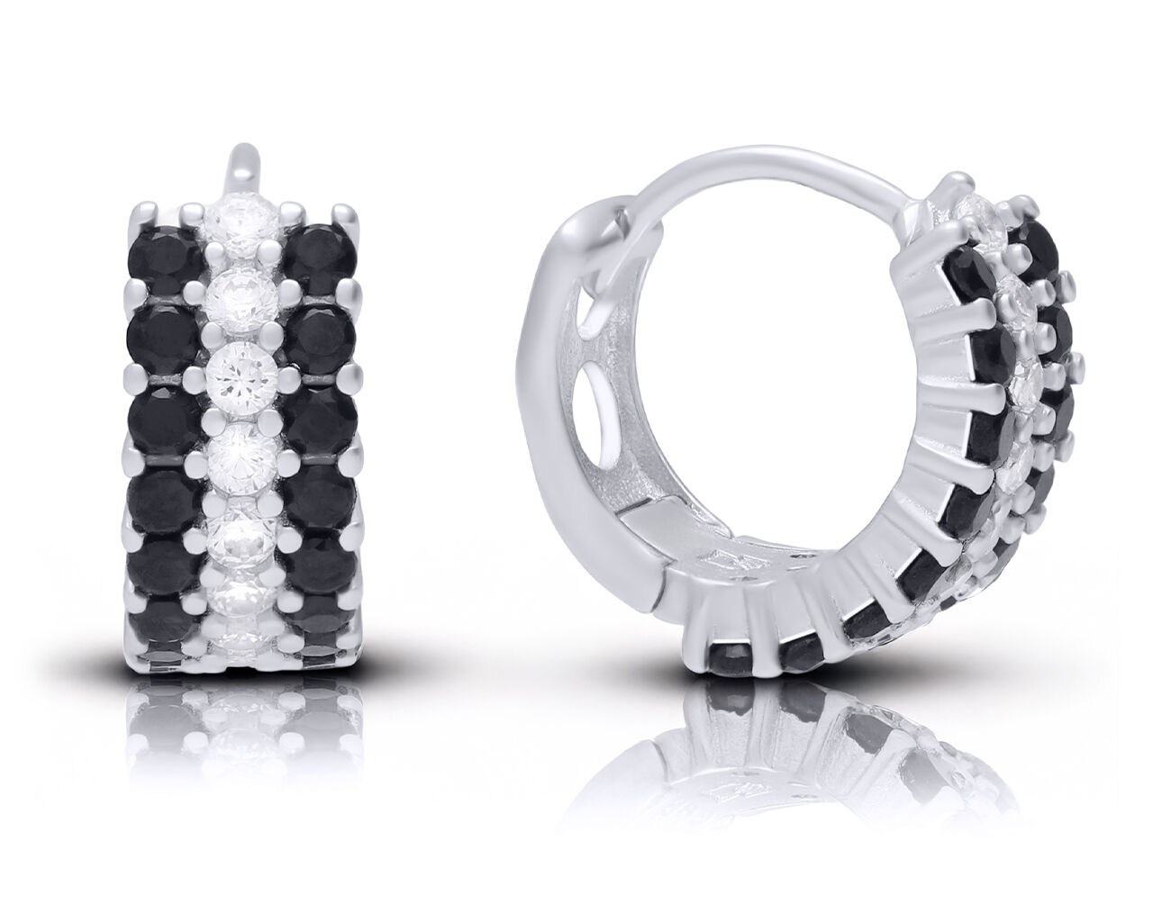 Kolczyki koła srebrne czarne i białe cyrkonie