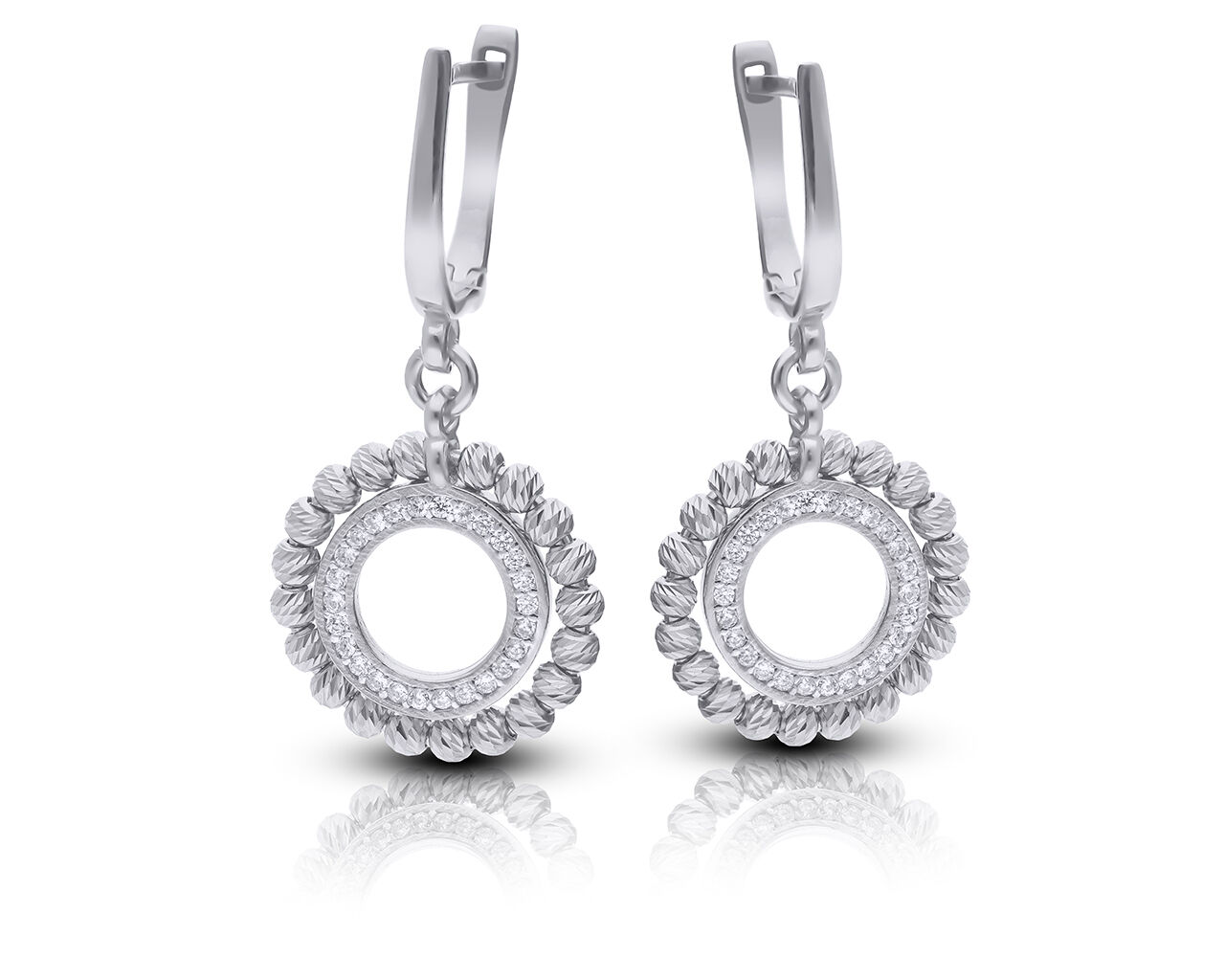 Srebrne kolczyki wiszące diamentowane kuleczki