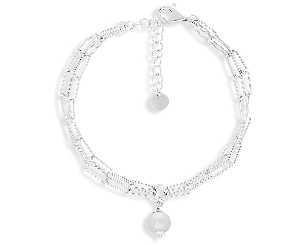 Srebrna bransoletka z perłą podwójny łańcuszek
