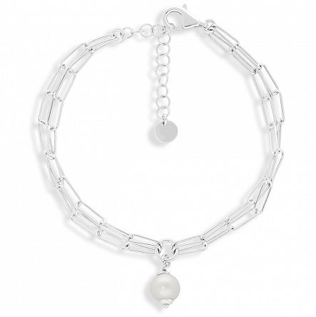 Srebrna bransoletka z perłą podwójny łańcuszek