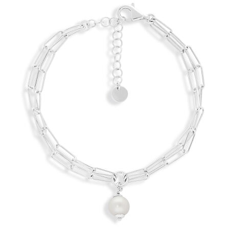 Srebrna bransoletka z perłą podwójny łańcuszek
