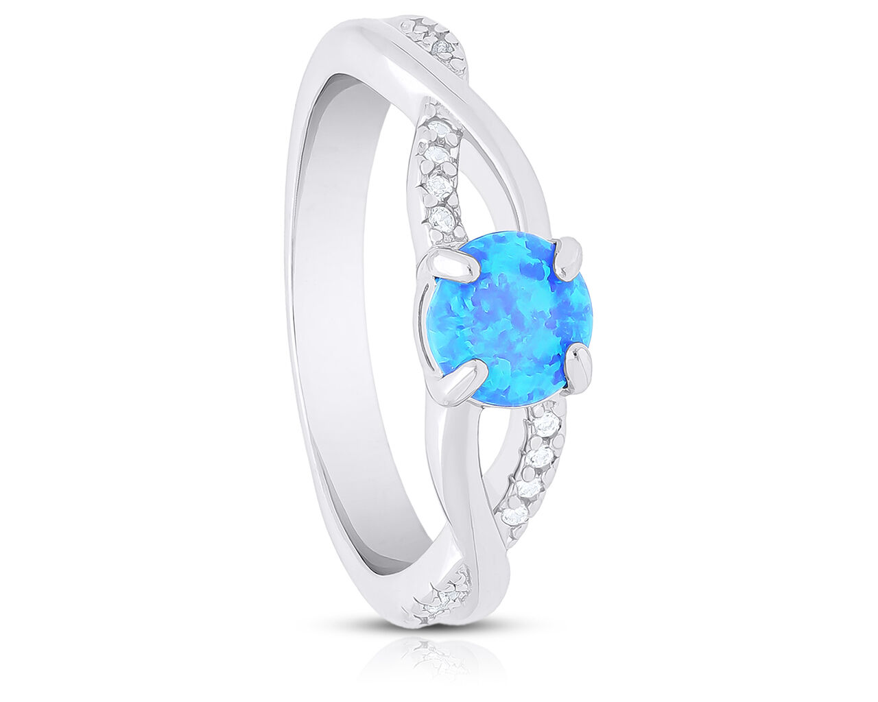 Pierścionek srebrny z niebieskim opalem