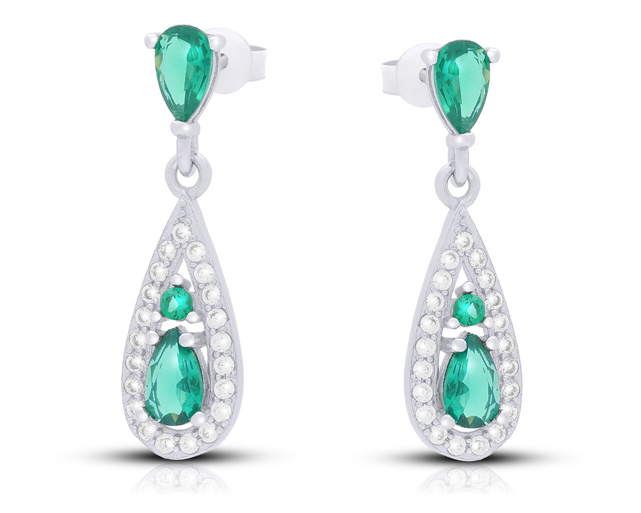 Kolczyki srebrne wiszące zielone cyrkonie pr.925