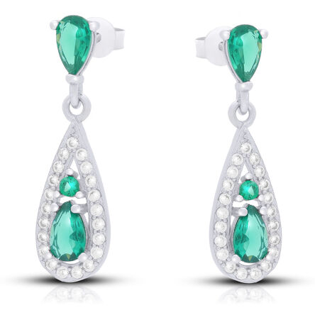 Kolczyki srebrne wiszące zielone cyrkonie pr.925